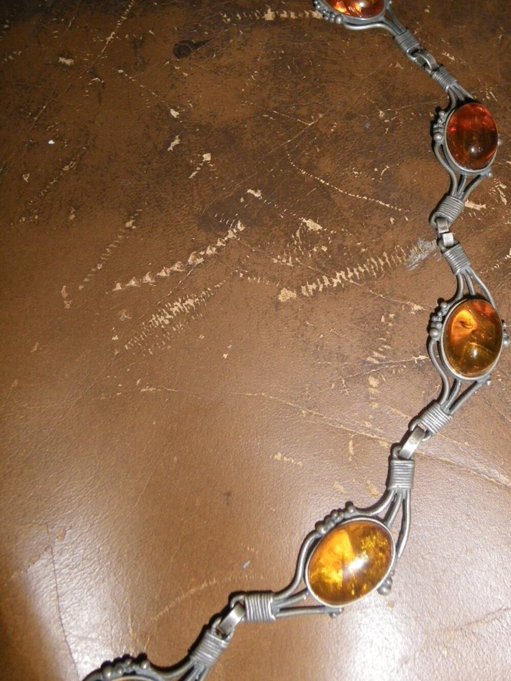 Women’s Vintage Sterling Silver Statement Necklace w/ 12 Amber Gemstones Poland - Picture 4 of 5
